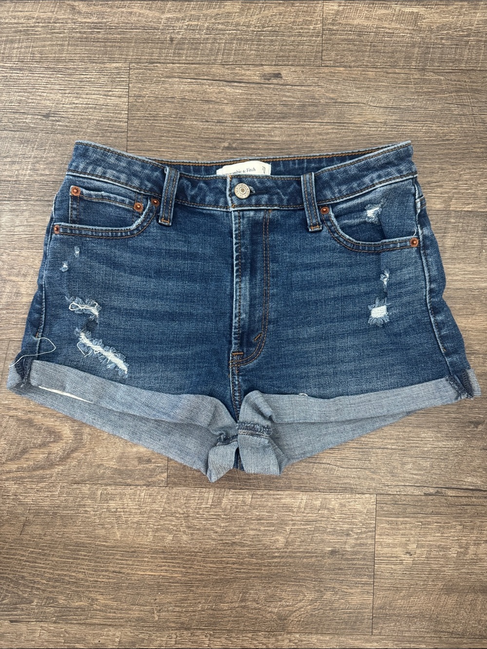 Abercrombie & Fitch Distressed Roll-Cuff Denim Shorts - Blue